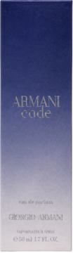 Armani Code Eau de Parfum, granatowe opakowanie perfum damskich 50 ml z gradientem, złote napisy.