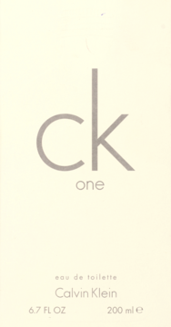 Calvin Klein CK One woda toaletowa 200 ml unisex w kremowym pudełku, cytrusowo-aromatyczna, widok z przodu.