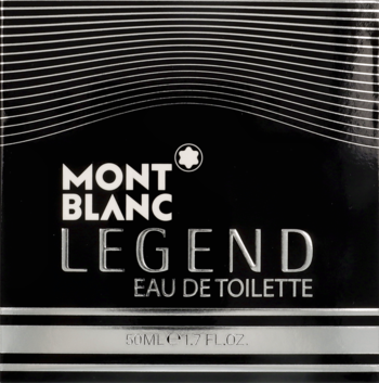 Czarne opakowanie Montblanc Legend Eau de Toilette 50ml, z białym napisem i logo, widok z przodu.