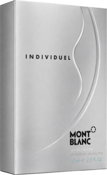 Mont Blanc Individuel woda toaletowa dla mężczyzn, srebrne pudełko 75ml z błyszczącym wykończeniem i wzorem, widok z przodu.