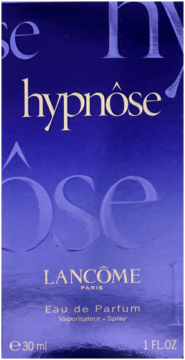 Fioletowe opakowanie perfum Lancome Hypnose Eau de Parfum 30ml ze złotymi napisami, widok z przodu.
