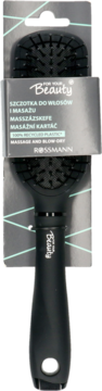 Czarna szczotka do włosów For Your Beauty Rossmann w blistrze, do masażu i suszenia, wykonana z recyklingu.