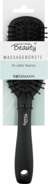 Czarna szczotka masująca do włosów For Your Beauty w opakowaniu Rossmann, z napisem "Masażbürste", widok z przodu.