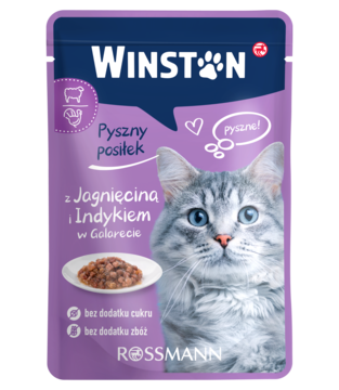 WINSTON Pyszny posiłek ,karma pełnoporcjowa mokra dla dorosłych kotów, z jagnięciną i indykiem,przód