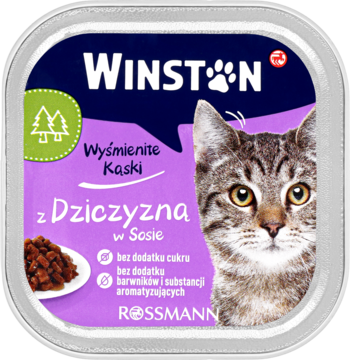 WINSTON ,karma pełnoporcjowa mokra dla dorosłych kotów, z dziczyzną w sosie,przód