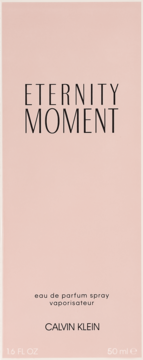 Różowe pudełko perfum Calvin Klein Eternity Moment 50ml eau de parfum spray, widok z przodu.
