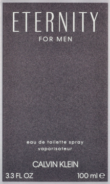 Calvin Klein Eternity For Men woda toaletowa, 100ml, ciemnoszary kartonik z białym napisem, widok z przodu.
