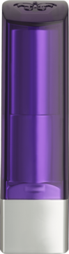 Rimmel Moisture Renew fioletowa pomadka w błyszczącym, cylindrycznym opakowaniu ze srebrną podstawą.