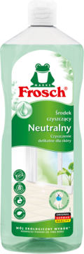 Frosch neutralny środek czyszczący, zielona butelka z żabą, widok z przodu, mój ekologiczny wybór.
