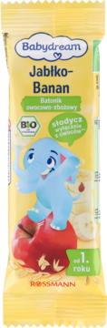BABYDREAM ,batonik owocowo-zbożowy dla dzieci, Jabłko, Banan, od 1. roku życia,przód