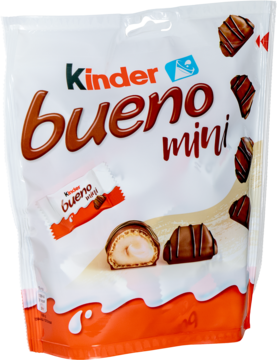 KINDER Bueno Mini,wafel pokryty mleczną czekoladą wypełniony mleczno-orzechowym nadzieniem,przód