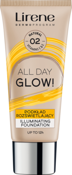 LIRENE All Day Glow! ,podkład do twarzy, rozświetlający, przywraca blask, 02 Naturalny,przód