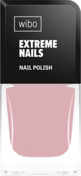 Wibo Extreme Nails, jasnoróżowy lakier do paznokci w butelce z czarną etykietą, widok z przodu.