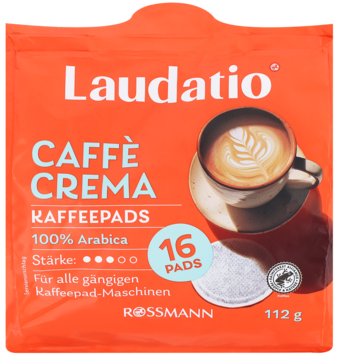LAUDATIO Caffe Crema ,kawa mielona, palona, w saszetkach, 100% Arabica,przód