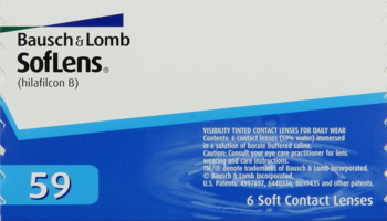 Biało-niebieskie opakowanie soczewek kontaktowych Bausch & Lomb SoftLens, 6 sztuk, moc -2.25, widok z przodu.