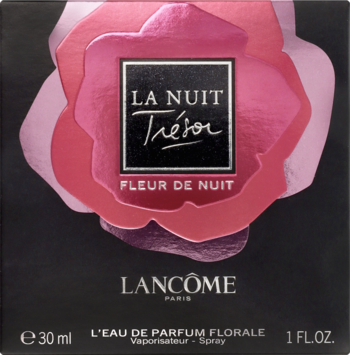Lancôme La Nuit Trésor Fleur de Nuit EDP 30ml, czarne pudełko z dużą, gradientową różową różą.