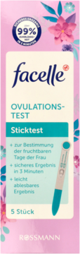 Różowo-białe opakowanie testu owulacyjnego Facelle Sticktest, 5 sztuk, widok z przodu, 99%.