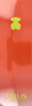 Jaskrawe czerwone opakowanie perfum Tous NeonCandy z zielonym logo misia i nazwą marki. Widok z przodu.