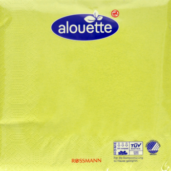 Żółte, 3-warstwowe serwetki alouette Rossmann, 33x33 cm, 30 szt., z delikatnym wzorem, widok z przodu.