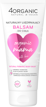 4organic Organic Mama, naturalny ujędrniający balsam do ciała w białej tubce z różowym sercem.
