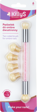 KillyS dwustronny pędzelek do ombre paznokci z różowym brokatem i 6 wymiennymi gąbeczkami, w opakowaniu.