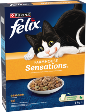 PURINA FELIX Sensations Farmhouse,pełnoporcjowa karma sucha dla dorosłych kotów,  Kurczak, Indyk, Warzywa,,przód