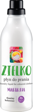 ZIELKO płyn do prania Marakuja w białej butelce z czarną zakrętką, do tkanin kolorowych, widok z przodu.