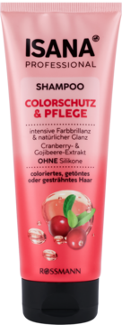 Szampon ISANA PROFESSIONAL chroniący kolor, różowa tuba z żurawiną i goji, bez silikonów. Widok z przodu.