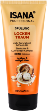 Isana Spülung Locken Traum, odżywka do włosów kręconych, pomarańczowa tuba, masło shea, bez silikonu.