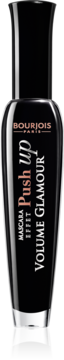 Czarny, błyszczący tusz Bourjois Volume Glamour Push Up. Butelka z napisami w miedzi i srebrze.