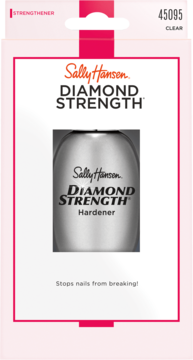 Sally Hansen Diamond Strength odżywka wzmacniająca paznokcie, w biało-różowym opakowaniu, widok z przodu.