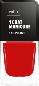 Wibo 1 Coat Manicure czerwony lakier do paznokci, widok z przodu, z czarną etykietą i białym napisem.