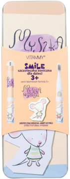 VITAMMY SMILE szczoteczka soniczna dla dzieci 3+ Myszka w paski, w beżowym metalowym etui z myszką.