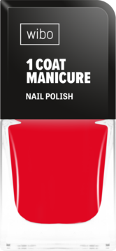 Wibo 1 Coat Manicure czerwony lakier do paznokci, butelka z czarną etykietą, widok z przodu.