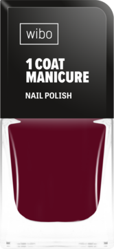 Wibo 1 Coat Manicure jednowarstwowy lakier do paznokci w burgundzie, widok z przodu, czarna etykieta.