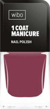 Wibo 1 Coat Manicure Nail Polish, lakier w kolorze głębokiego burgunda, w eleganckiej szklanej butelce, widok z przodu.