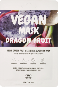 THE NICESS VEGAN ,maska w płachcie,  witaminowo-uelastyczniająca, Dragon Fruit,przód