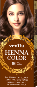 Venita Henna Color 15 Brown, koloryzujący balsam do włosów z ekstraktem z henny, przód opakowania.