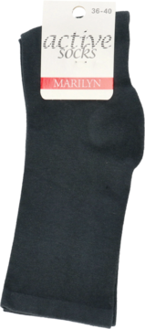 Czarne, złożone skarpetki Active Socks Marilyn z metką z rozmiarem 36-40, widok z przodu.