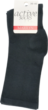 Czarne, złożone skarpetki Active Socks Marilyn z metką z rozmiarem 36-40, widok z przodu.