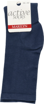 Granatowe skarpetki MARILYN Active SOCKS, z białą etykietą i rozmiarem 36-40, widok z przodu.