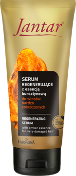 Złota tuba serum Jantar Regenerujące z bursztynową esencją do bardzo zniszczonych włosów, widok z przodu.