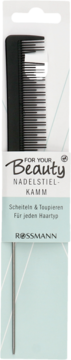 Czarny grzebień For your Beauty Nadelstielkamm Rossmann, do tapirowania i przedziałków, w blistrze.