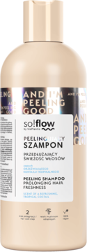 Beżowy szampon peelingujący So!flow z adaptogenem Reishi, dla świeżych włosów, widok z przodu.