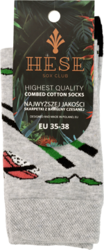 Szare skarpetki HESE SOX CLUB z czesanej bawełny, z wzorem w zielone krokodyle i okulary, rozmiar EU 35-38.
