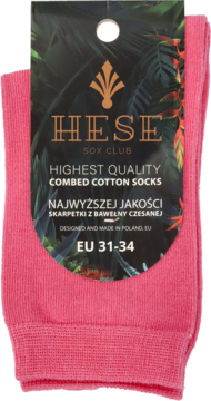 Różowe skarpetki HESE SOX CLUB z bawełny czesanej, rozmiar EU 31-34, widok z przodu na złożony produkt.