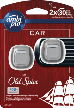 Ambi Pur Car OdourClear Old Spice 2x odświeżacz, srebrne wkłady na kratkę, czerwone opakowanie.