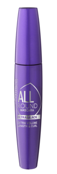 Purpurowy tusz CATRICE ALL ROUND ULTRA BLACK Mascara, dla objętości i podkręcenia, widok z przodu.