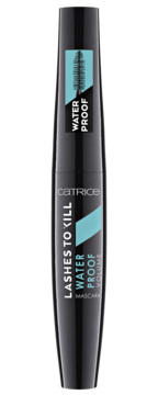 Czarna wodoodporna mascara Catrice Lashes To Kill Volume z turkusowymi akcentami, widok z przodu.