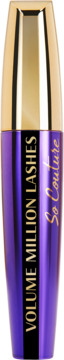 Tusz L'Oréal Paris Volume Million Lashes So Couture w fioletowej metalicznej tubce z złotą nakrętką, widok z przodu.